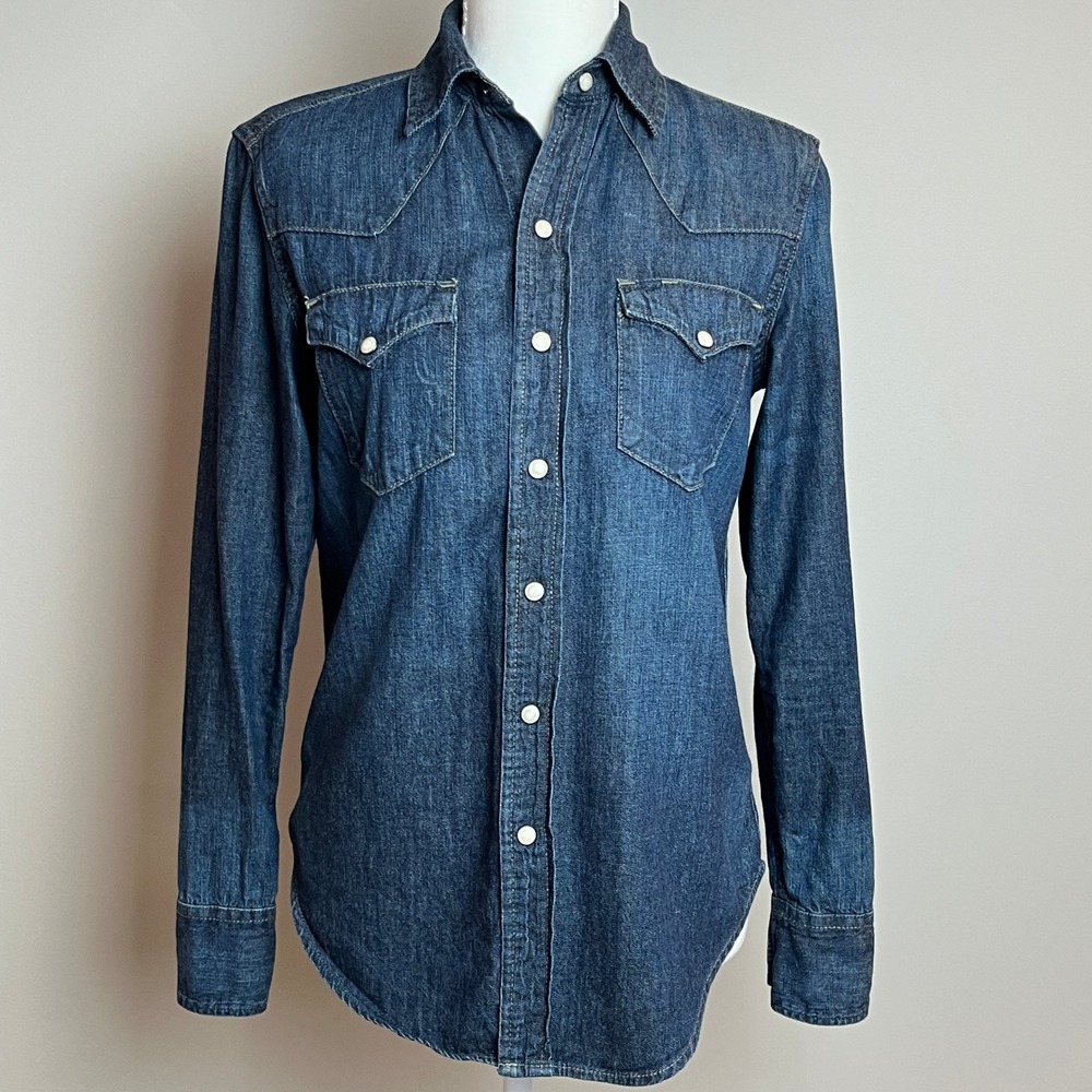 Ralph Lauren Sport Womens Denim Western Shirt Dark Wash Pearl Snap Size 2